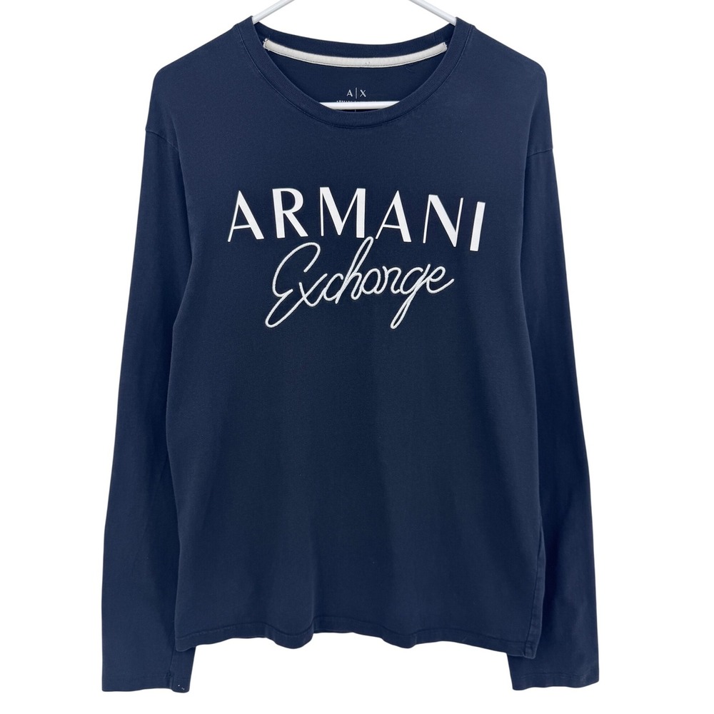 Armani Exchange Mens Black Long‎ Sleeve Graphic Logo T-Shirt Slim Fit Large